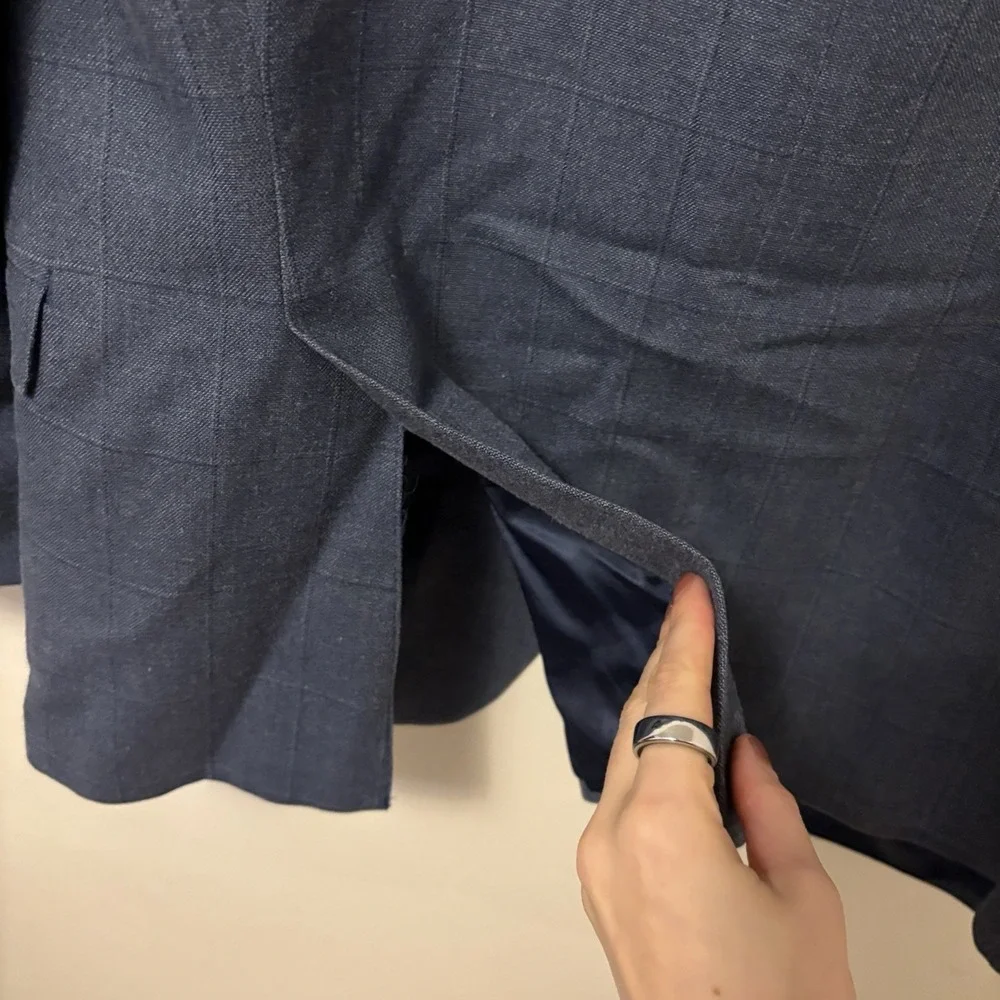 Lauren‎ Ralph Lauren Men's Sport Coat Blazer 42L Blue Windowpane Plaid Silk Wool